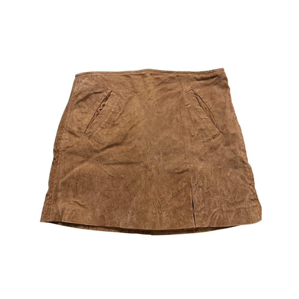 BLANKNYC Tan Suede Genuine Leather A-Line Mini Skirt